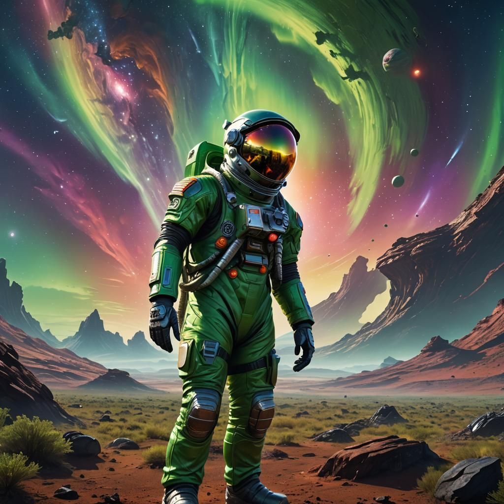 African Astronaut on Alien Planet in Splash Art