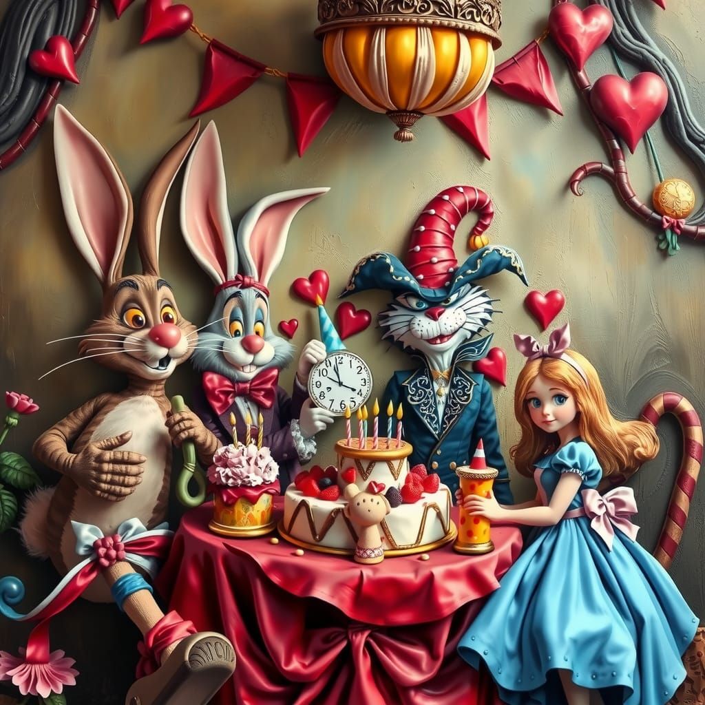 Alice in Wonderland Non-Birthday Party in 3D Oil