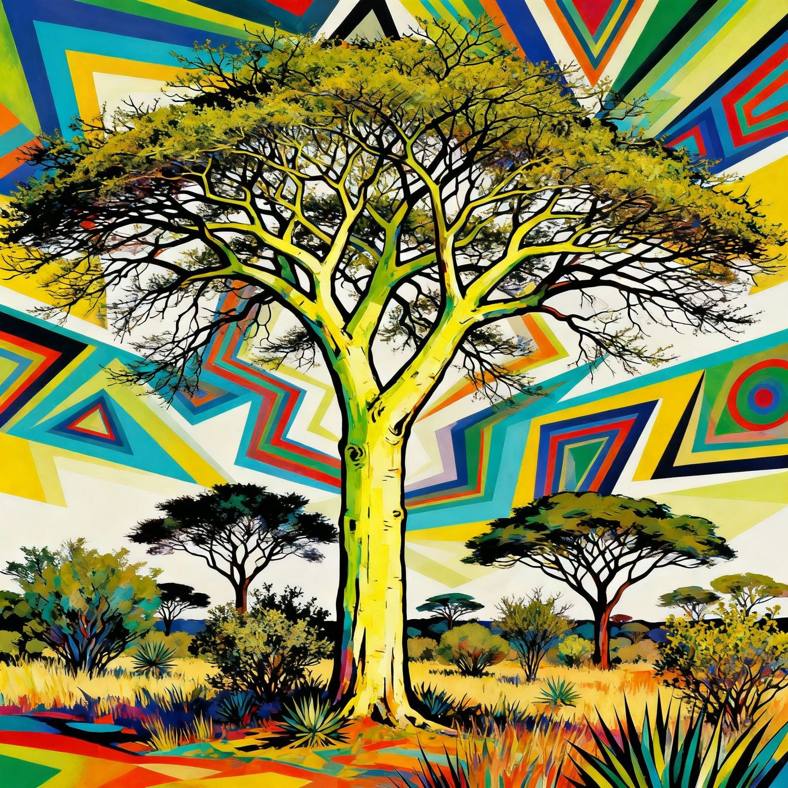 Fever Tree Towers in Psychedelic Op-Art Bushveld Landscape