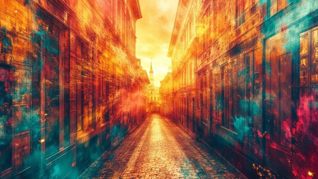 Bosphorus Sunset Dreamscape in Retro Art Style