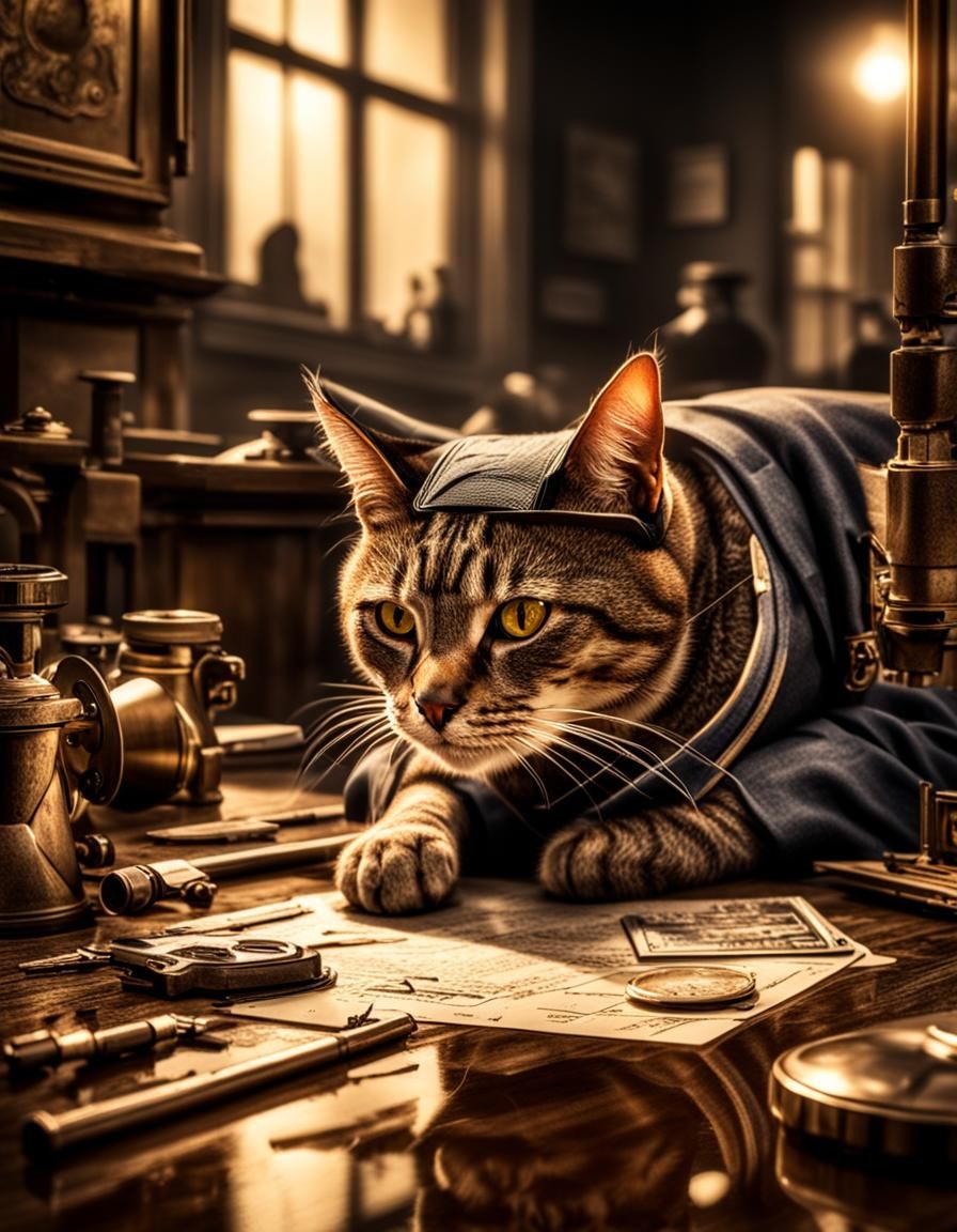 Hyperrealistic Detective Cat Crime Scene Investigation