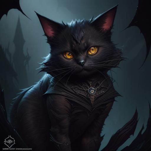 Sinister Bat Cat in Dark Fantasy Style