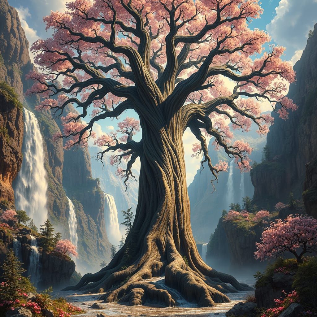 Surreal Fantasy Tree Rises to the Heavens in a Hidden Valley