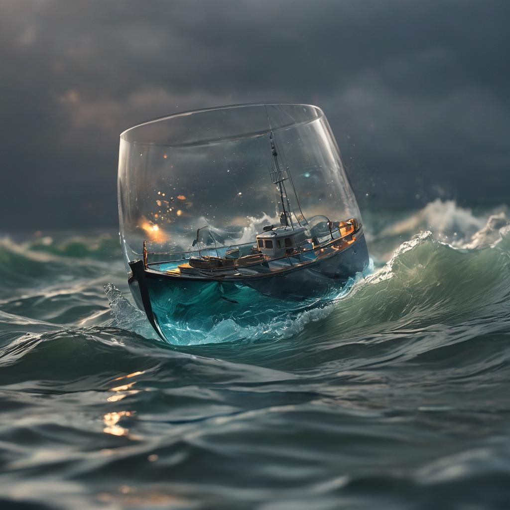 Stormy Sea in a Glass: Hyperrealistic Concept Art