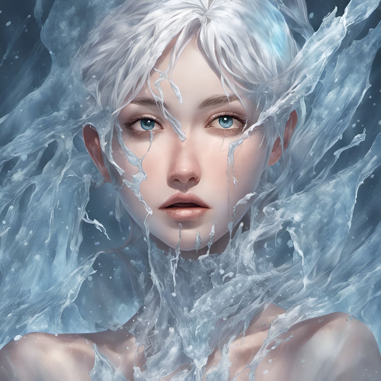 Ice Girl with Dripping Skin in Manhwa Style
