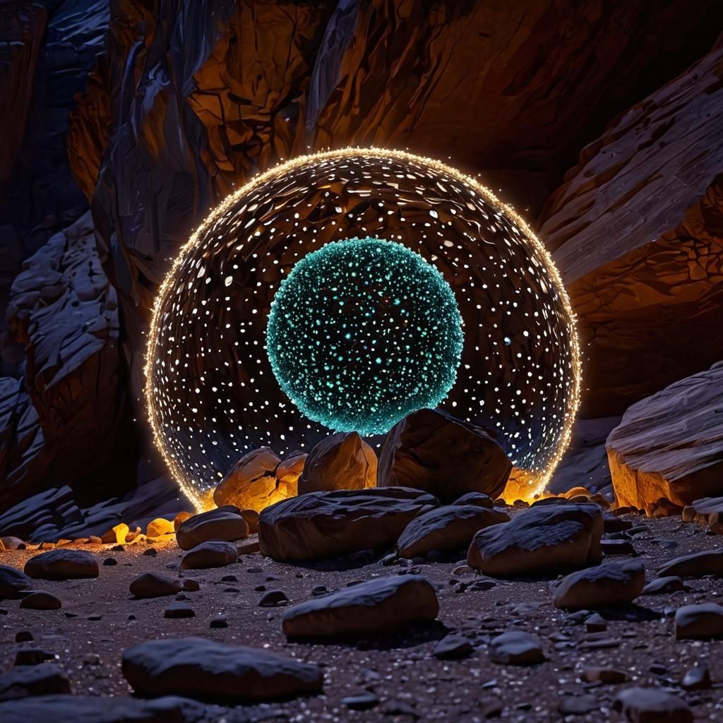 Radiant Energy Sphere Over Rock Formation