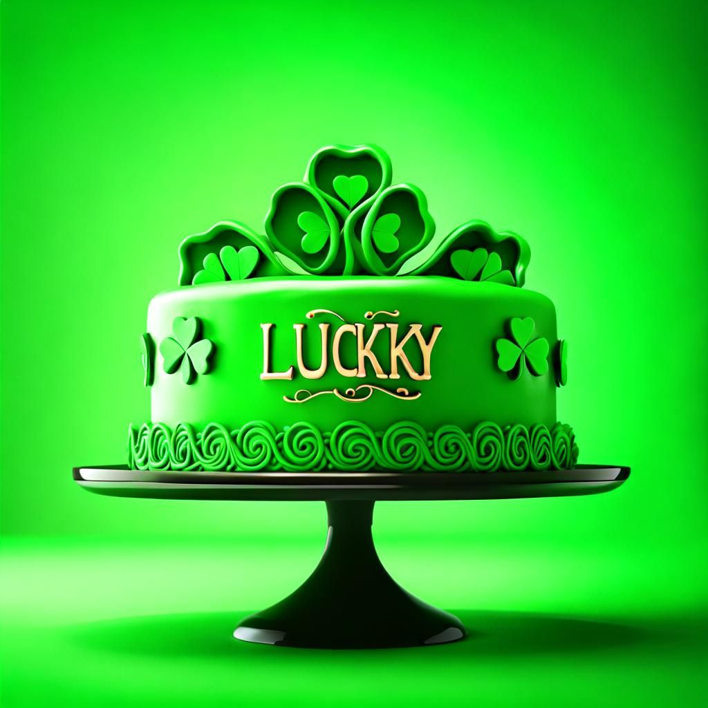Intricate Shamrock Cake with "Lucky" Inscription