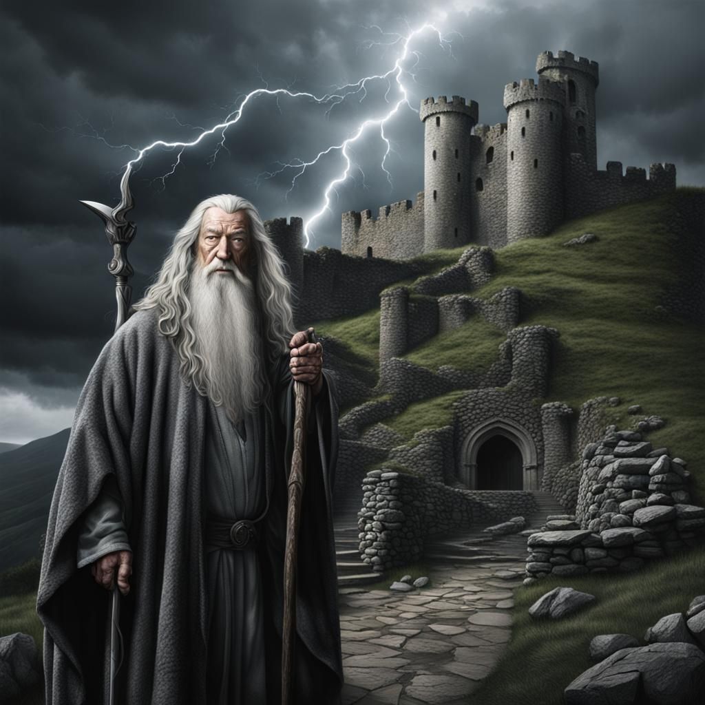 Hyperrealistic Gandalf Portrait with Dark Lighting
