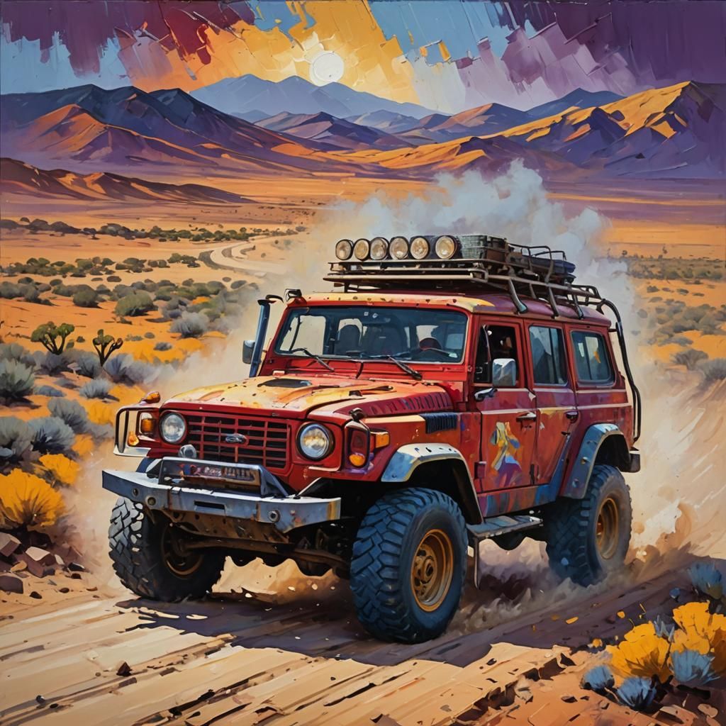 Expressive 4x4 Desert Truck in Neo-Impressionist Style