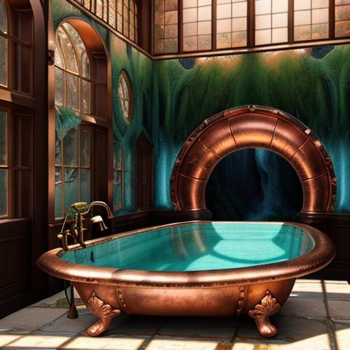 Copper Bathtub Waterslide in Hyperrealistic Style