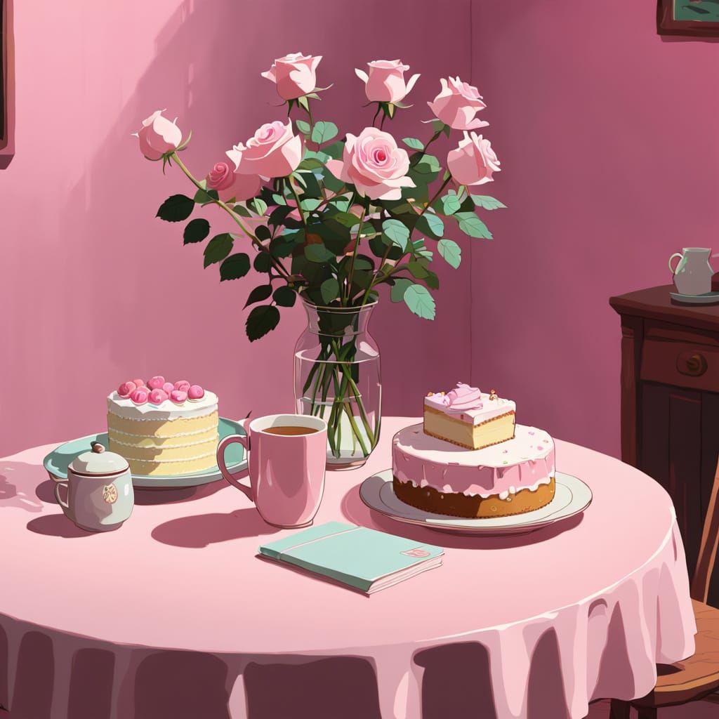 Vibrant Still Life in a Pink Room, Inspired by Waterhouse's ...