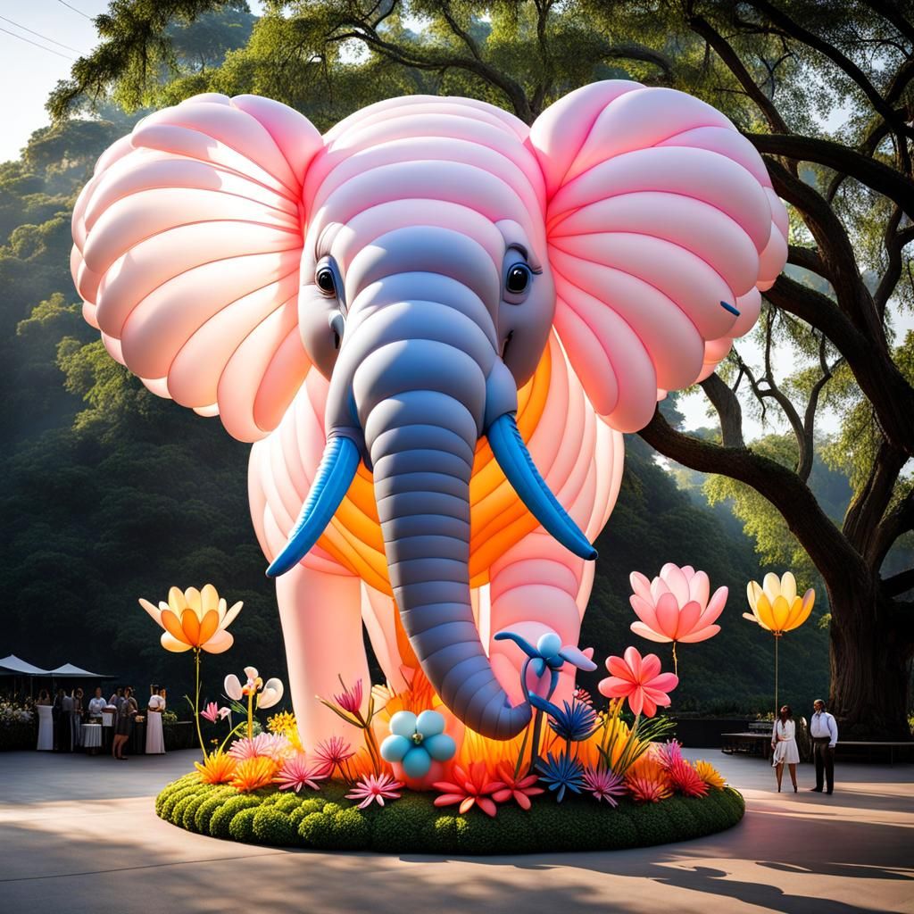 Majestic Translucent Elephant Balloon in Whimsical Scene