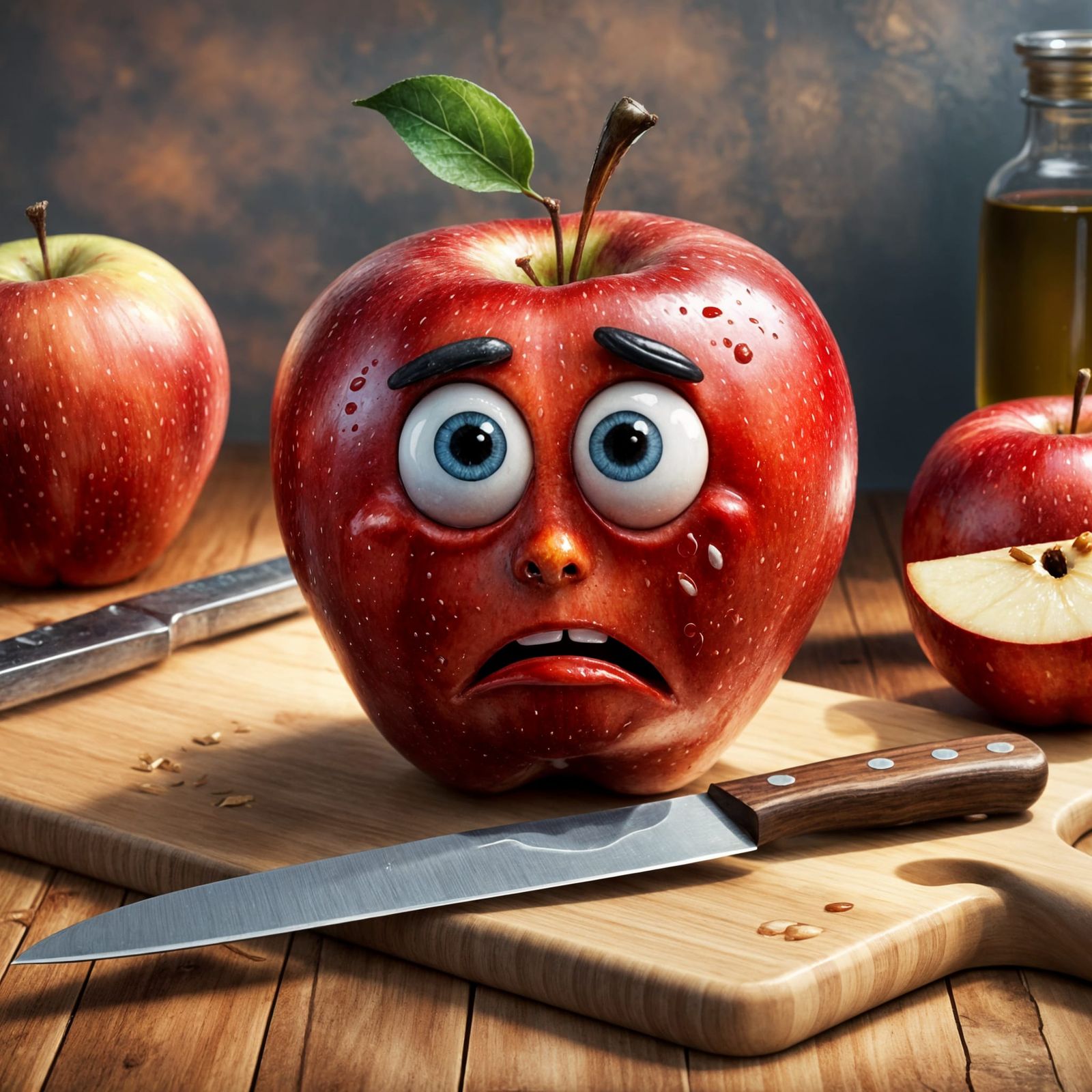 Sad Apple Portrait in Oil Painting Style