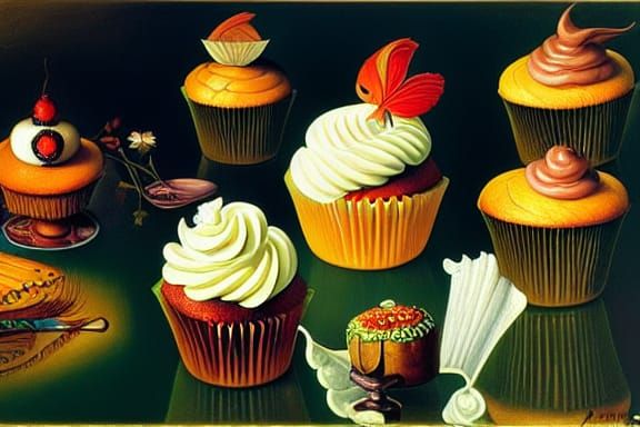 Arcanepunk Dessert Still Life: Cupcakes and Sweet Rolls