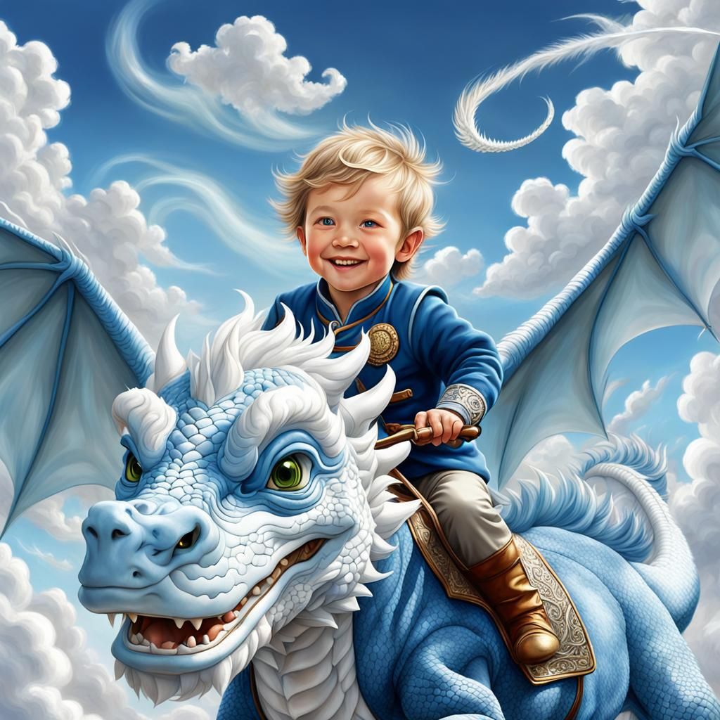 Boy on Dragon Flight in Whimsical Style