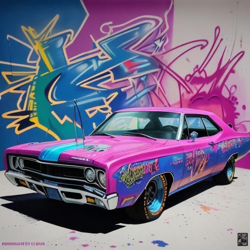 Detailed 1969 Dodge Coronet in Graffiti Art Style