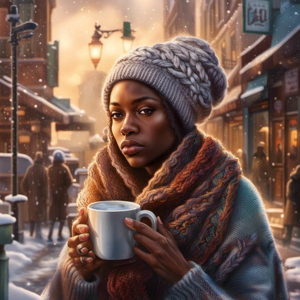 Cozy Cafe Scene with Woman in Winter Style