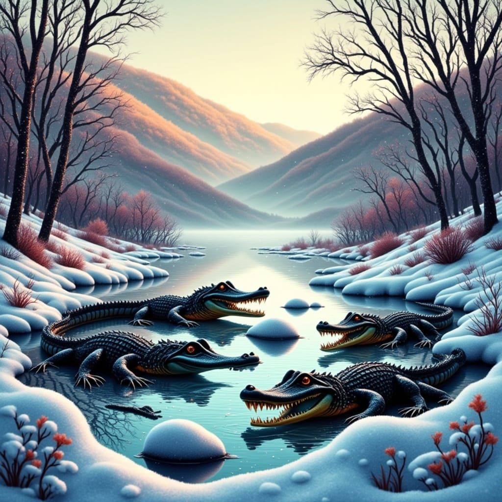 Hyper-Realistic Winter Wonderland with Alligator Nozzles