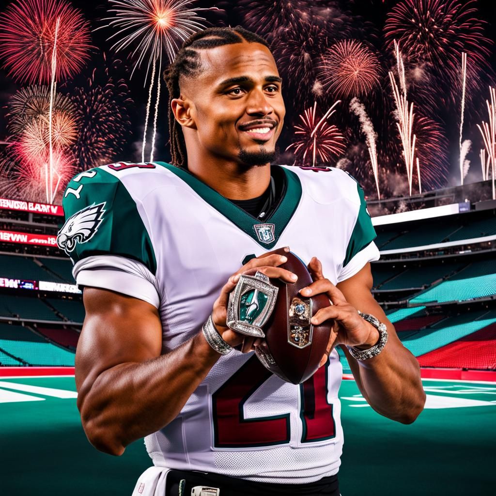 Jalen Hurts Victory Celebration with Lombardi Trophy