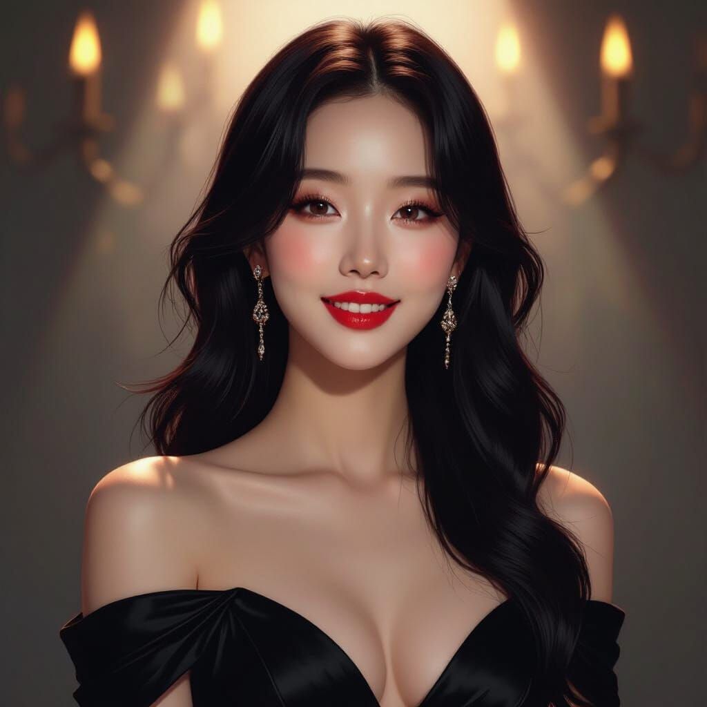 Blackpink Jisoo in Black Dress with Red Hair