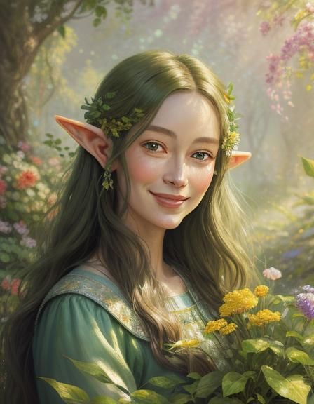 Ethereal Elven Portrait in Impressionist Style