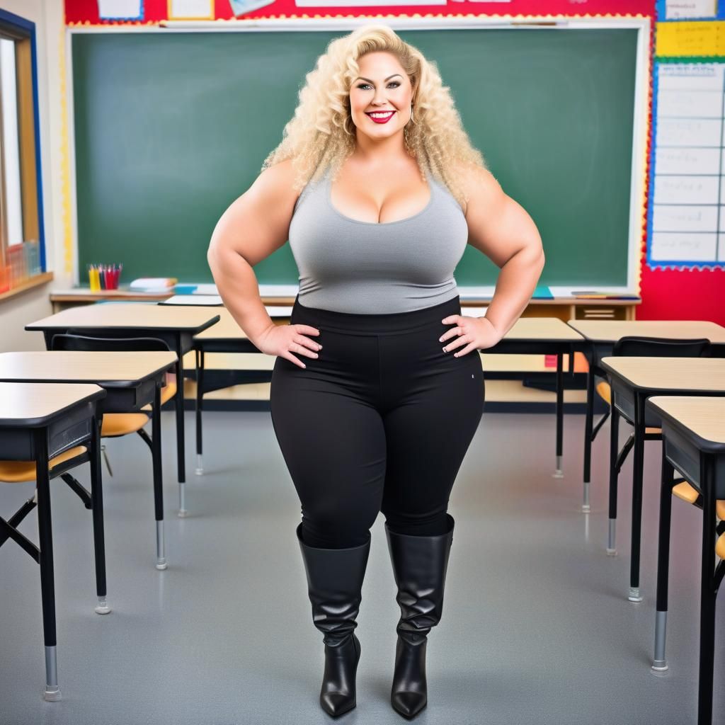 Muscular Woman Teacher in Elaborate Classroom