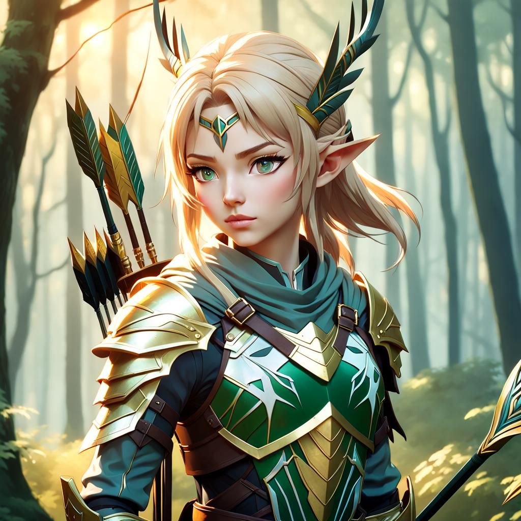 Elven Archer Portrait in Hyper-Realistic Anime Style