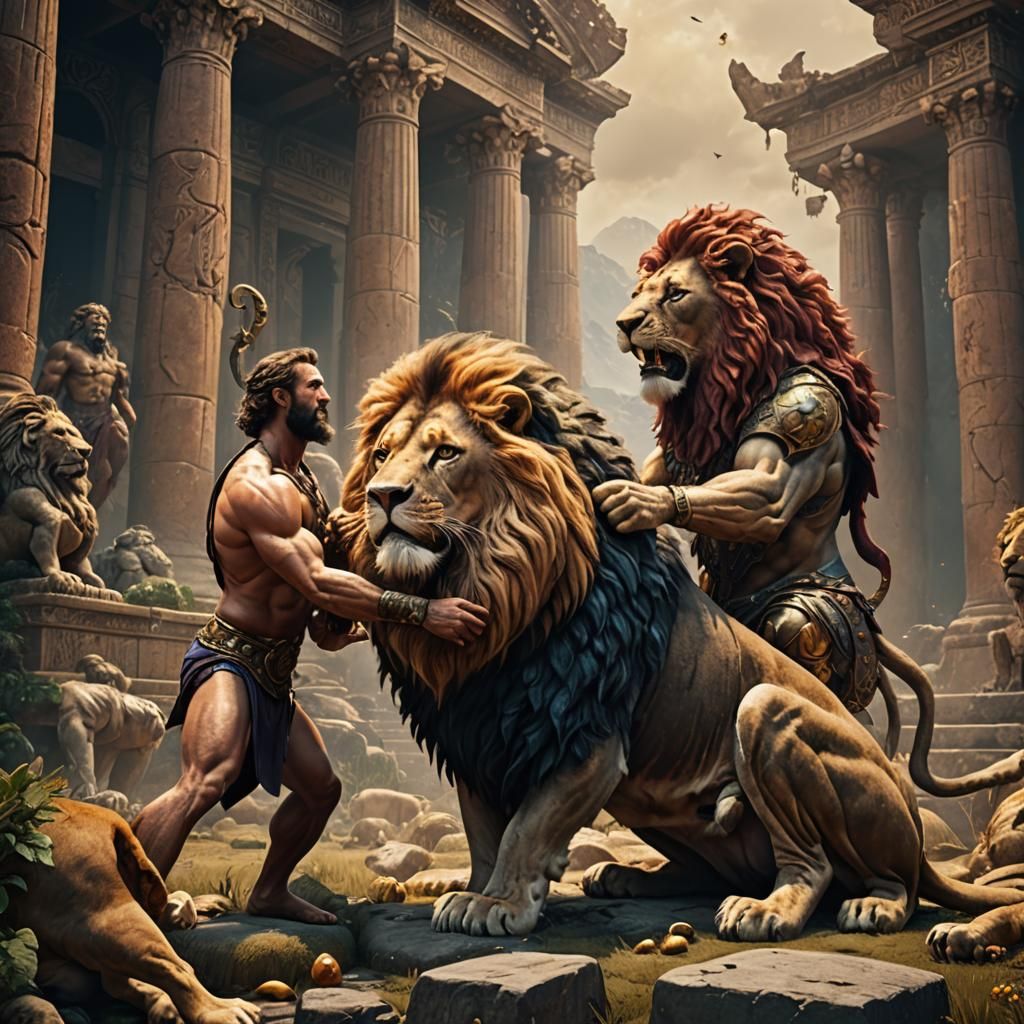 Hercules Cares: A Lion's Pill in Detailed Painting