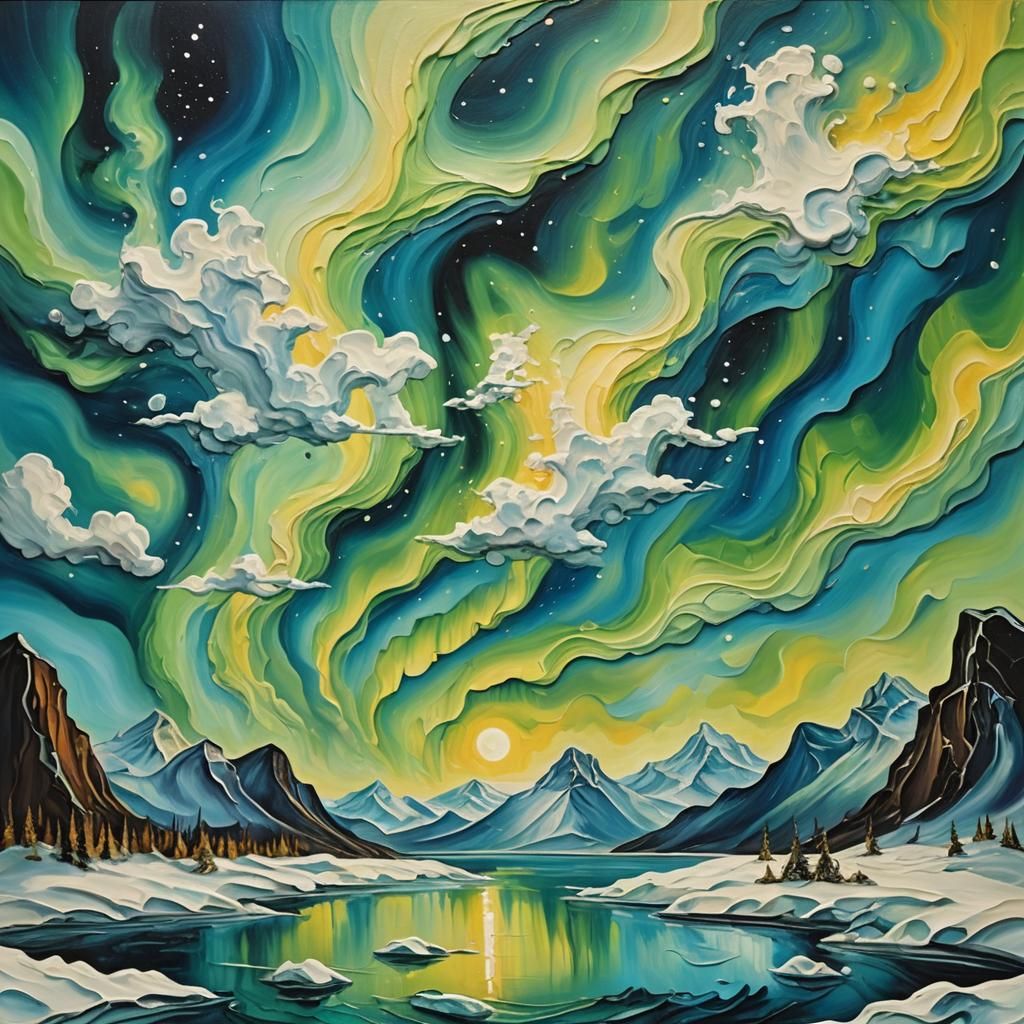 Northern Lights Impasto Painting in Surreal Style
