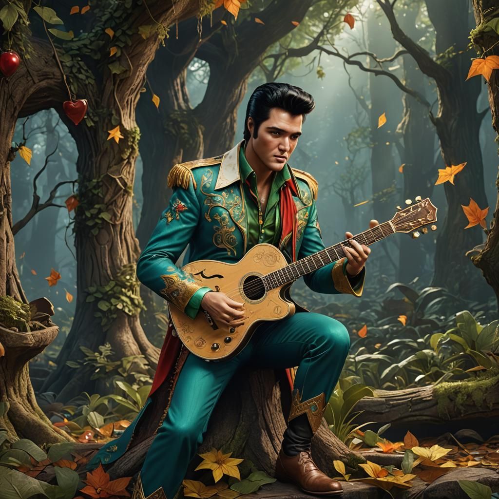 Elvis as Elf with Guitar: Detailed Fantasy Art