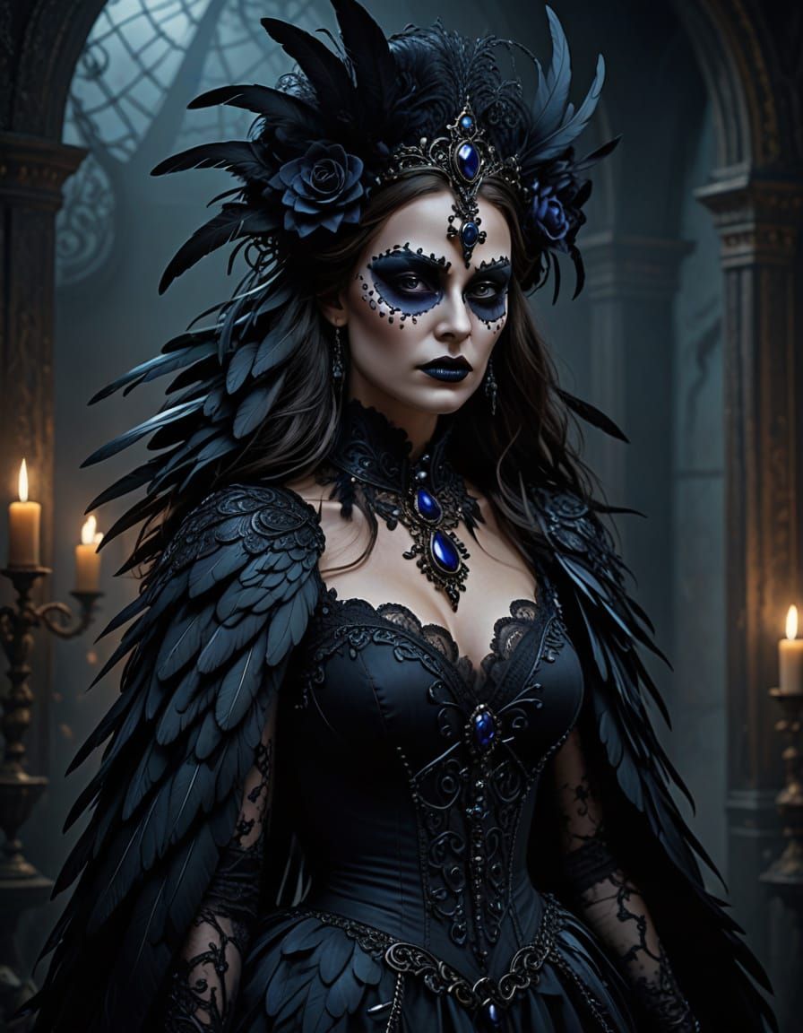 Gothic Raven Queen at Halloween Masquerade