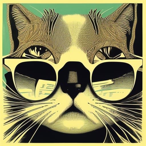 Cool Cat with Sunglasses: A Mixed Media Art