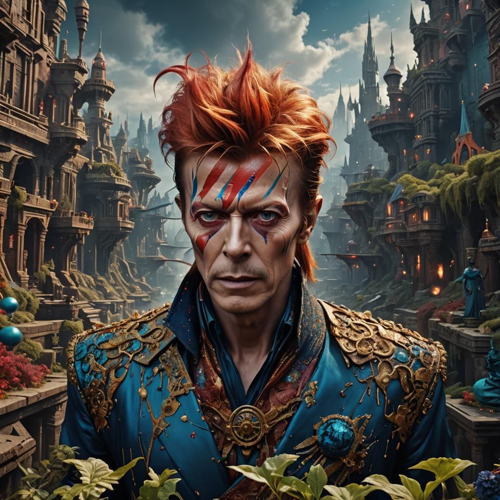 Detailed Matte Painting of David Bowie in Deep Color