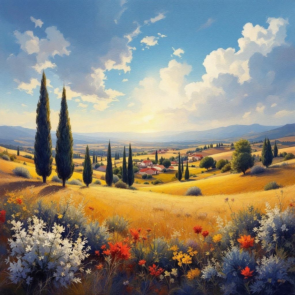 Epic Impressionist Rural Spain Landscape with Dramatic Light