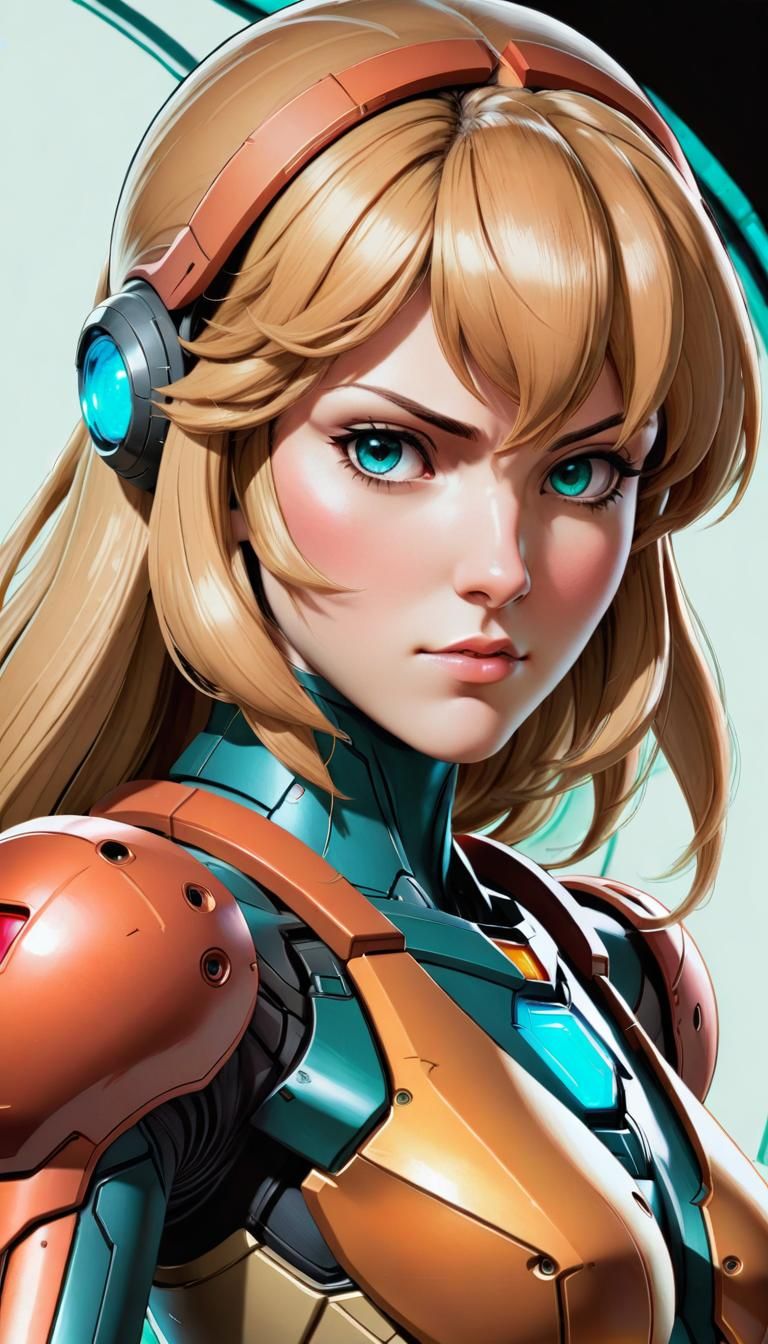 Samus Aran Manga Portrait in Pastel Colors