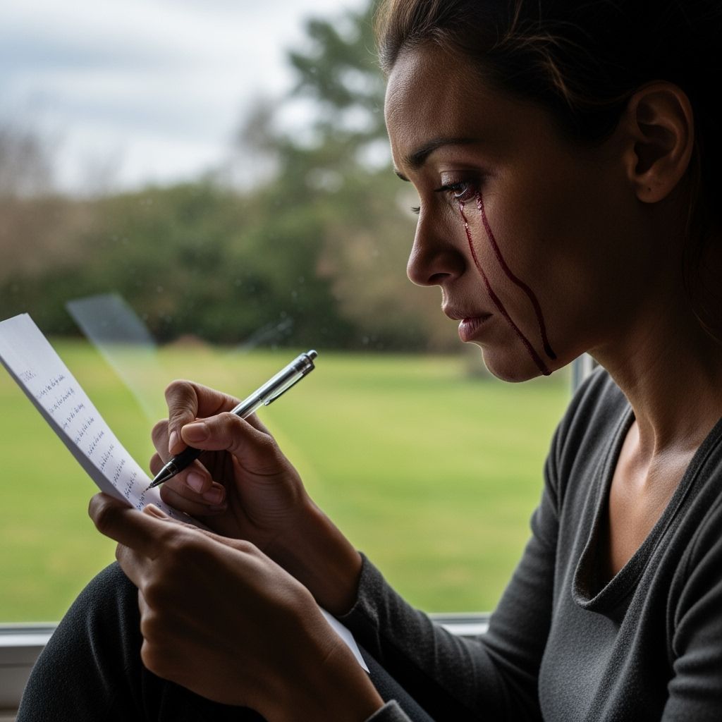 Woman Writing With Tears: Hyper-Realistic Digital Art