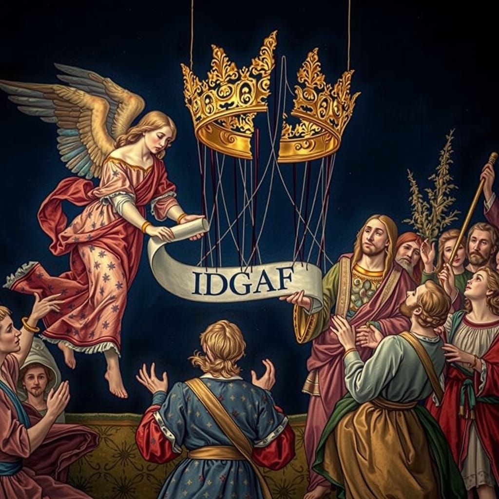 Renaissance Tapestry: Angel Reveals Metallic Text