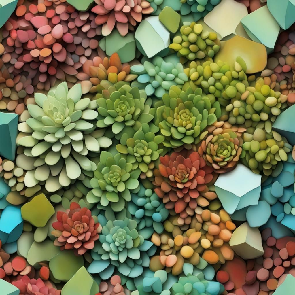 Junk Journal Background, 3d Shapes Mosaic Textured Gouache Oil Paint, Sedum Color Palette, 3d Shading, Deep Depth of Fi...