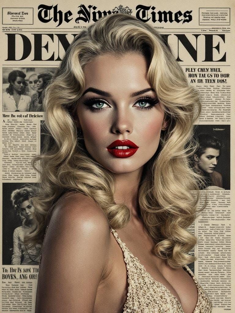 1950s Pin-Up Woman in Vintage Newspaper Layout