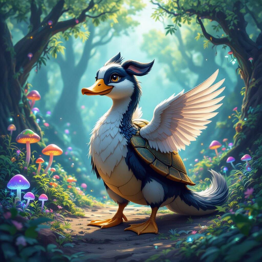 Hybrid Creature Explores Enchanted Forest