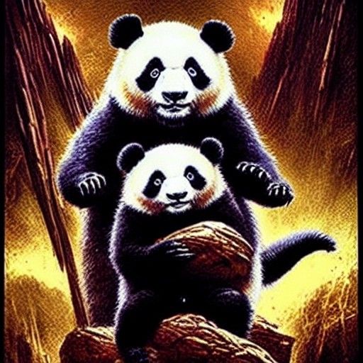 Alien Panda Godzilla Horror in Engraving Style