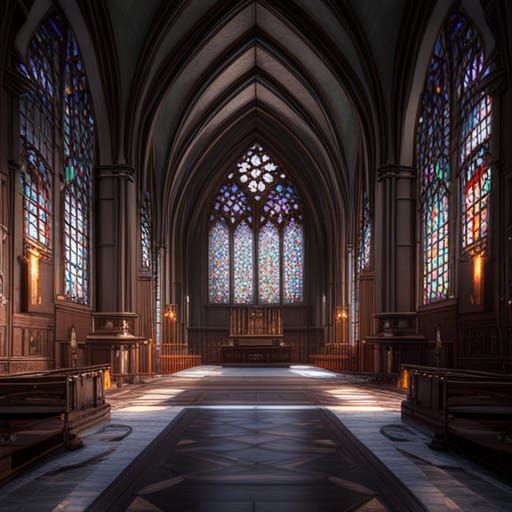 Haunted Gothic Chapel with Stained Glass, Digital Art