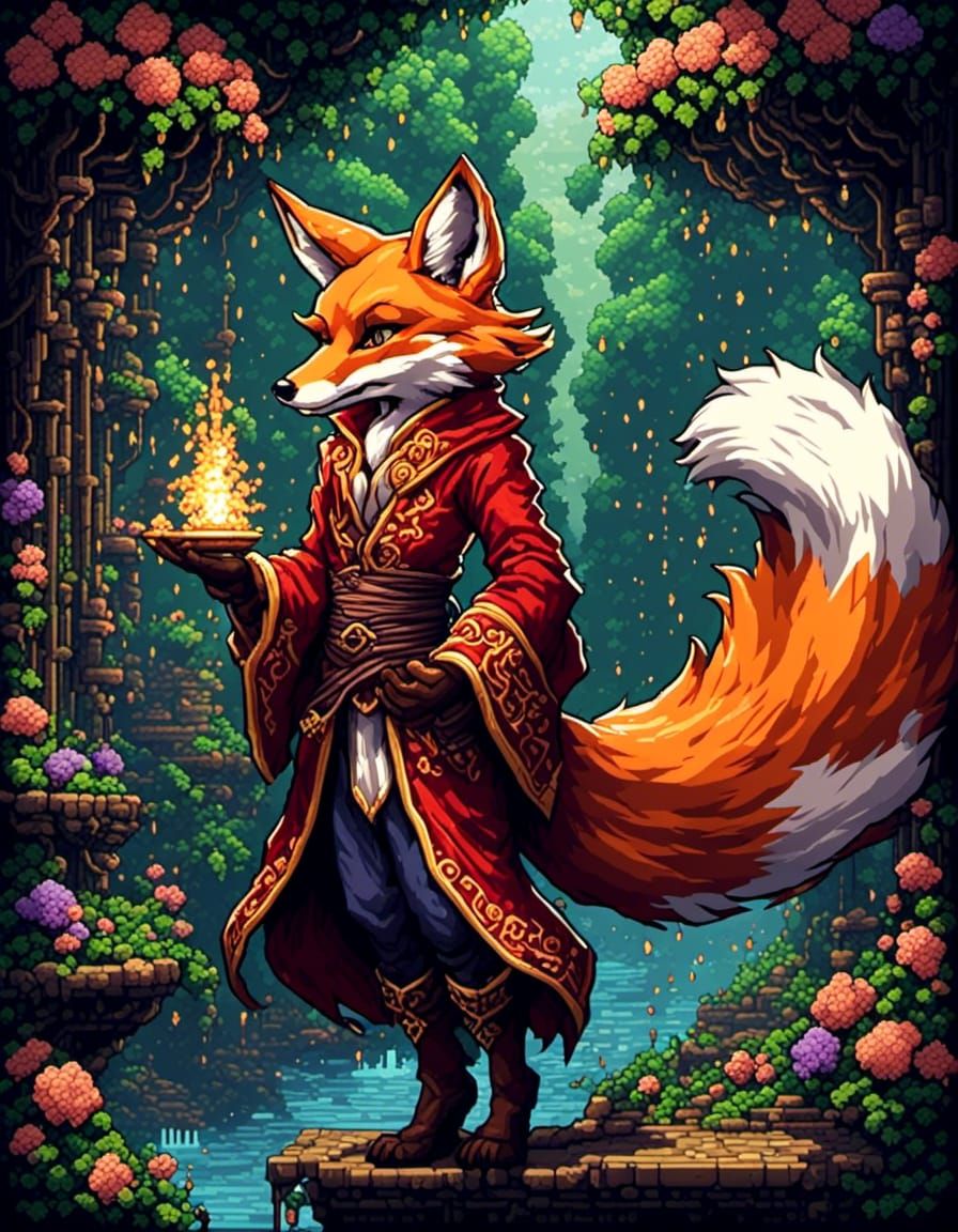 Enchanting Pixel Art Fox Dancer in 16-bit Style
