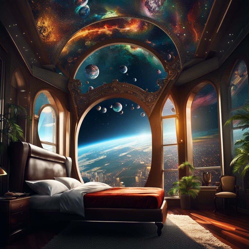 Hyperrealistic Hotel Orbiting Earth with Dramatic Lighting