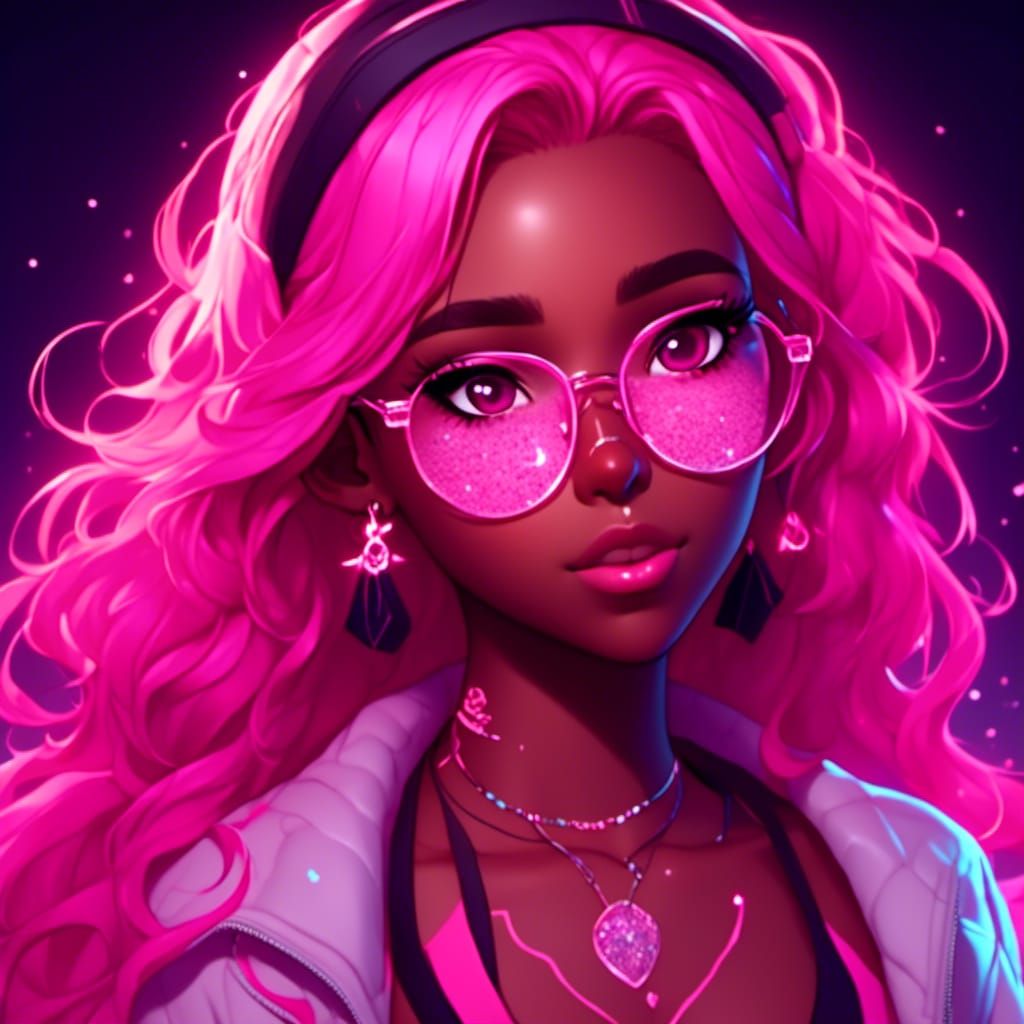 Black Girl with Pink Hair and Freckles