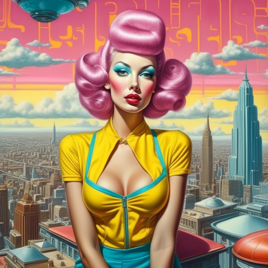 Surreal Portrait in Pink, Teal, and Yellow Hues