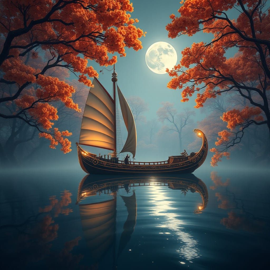 Moonlit Lagoon in Vibrant Orange Bloom