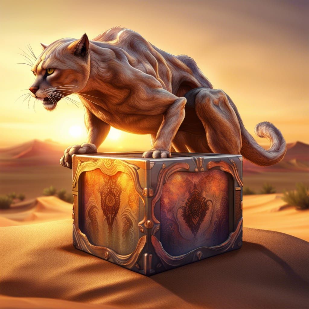 A cougar on the Pandora box in the desert