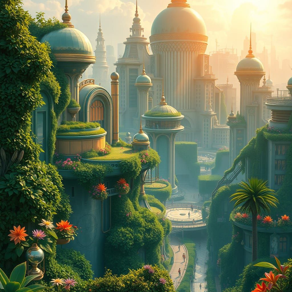 Solarpunk Cityscape with Eco-Friendly Architecture