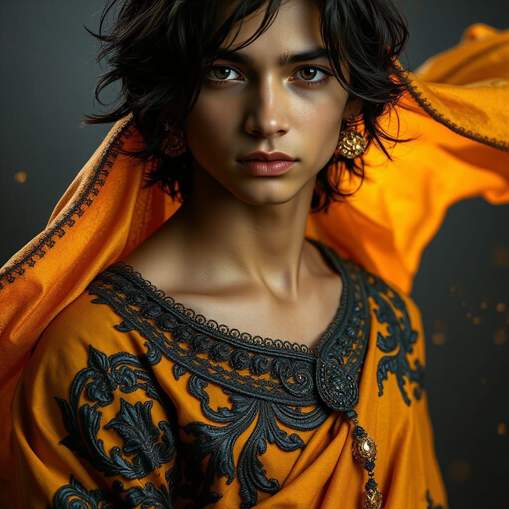 Sorcerer in Vibrant Saffron Robes